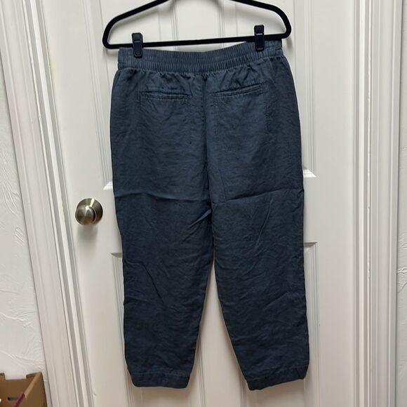 Athleta Easy Breezy Slate Blue Linen Flat Front Pant - 10 Petite - Picture 3 of 6